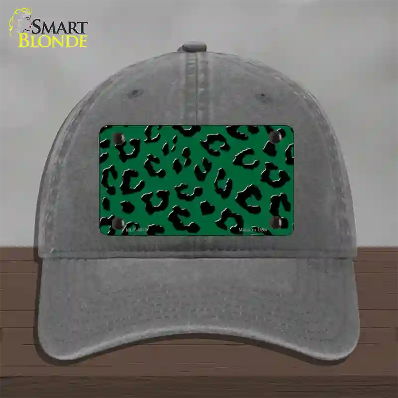 Green Black Cheetah Novelty License Plate Hat Unconstructed Cotton / Charcoal