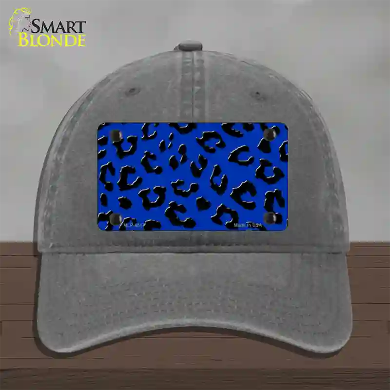 Blue Black Cheetah Novelty License Plate Hat Unconstructed Cotton / Charcoal