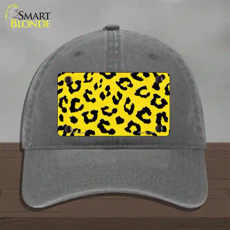 Yellow Black Cheetah Novelty License Plate Hat Unconstructed Cotton / Charcoal