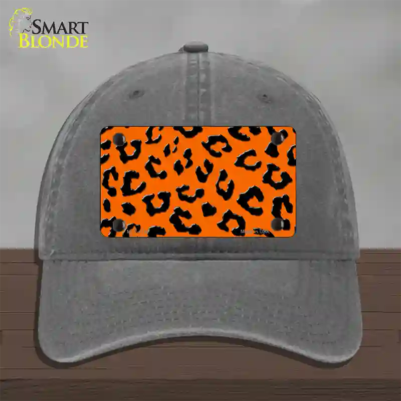 Orange Black Cheetah Novelty License Plate Hat Unconstructed Cotton / Charcoal