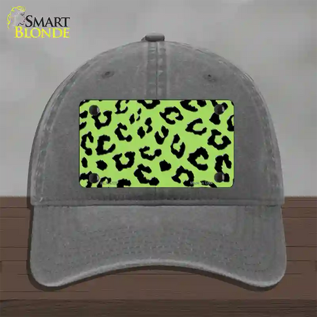 Lime Green Black Cheetah Novelty License Plate Hat Unconstructed Cotton / Charcoal