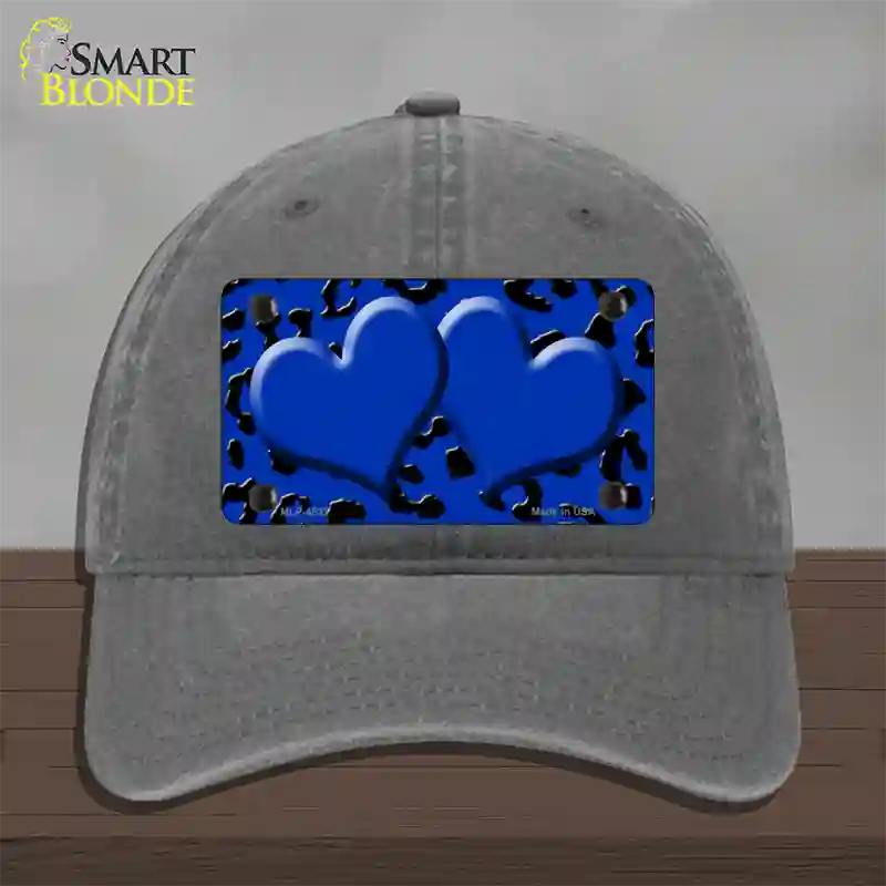 Blue Black Cheetah Blue Center Hearts Novelty License Plate Hat Unconstructed Cotton / Charcoal