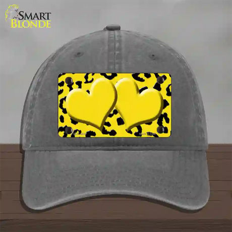 Yellow Black Cheetah Yellow Center Hearts Novelty License Plate Hat Unconstructed Cotton / Charcoal