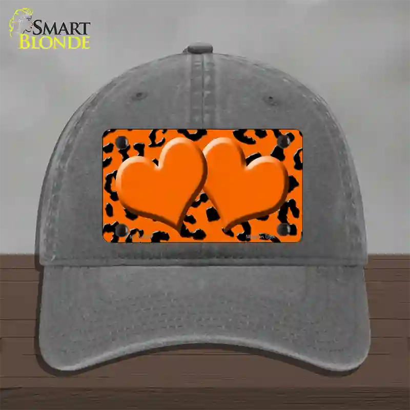 Orange Black Cheetah Orange Center Hearts Novelty License Plate Hat Unconstructed Cotton / Charcoal