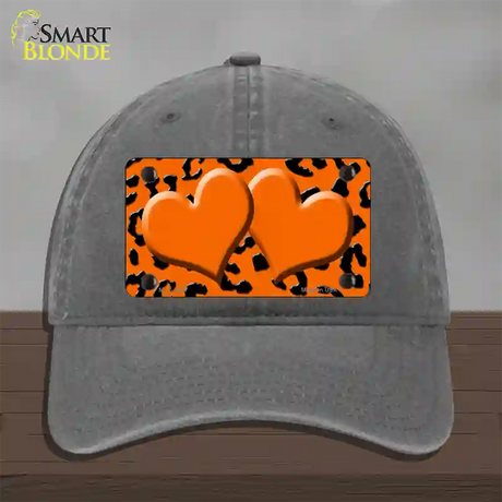 Orange Black Cheetah Orange Center Hearts Novelty License Plate Hat Unconstructed Cotton / Charcoal