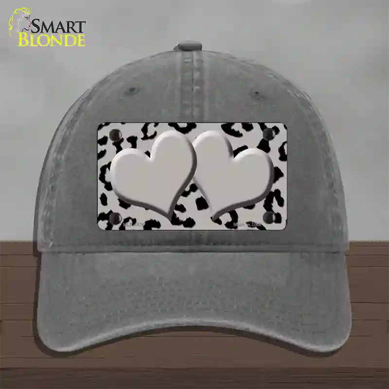 Grey Black Cheetah Gray Center Hearts Novelty License Plate Hat Unconstructed Cotton / Charcoal