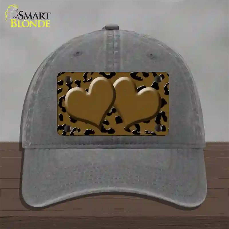 Brown Black Cheetah Brown Center Hearts Novelty License Plate Hat Unconstructed Cotton / Charcoal