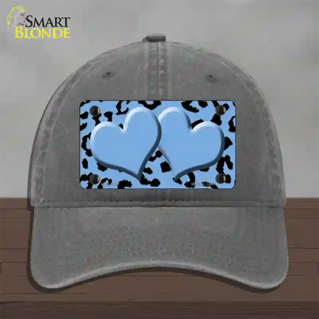 Light Blue Black Cheetah Light Blue Center Hearts Novelty License Plate Hat Unconstructed Cotton / Charcoal