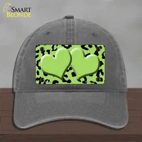 Lime Green Black Cheetah Lime Green Center Hearts Novelty License Plate Hat Unconstructed Cotton / Charcoal