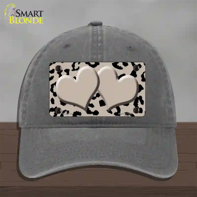 Tan Black Cheetah Tan Center Hearts Novelty License Plate Hat Unconstructed Cotton / Charcoal