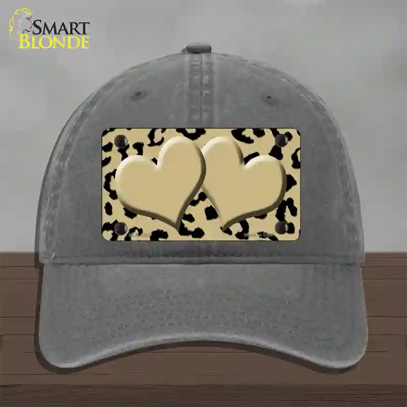 Gold Black Cheetah Gold Center Hearts Novelty License Plate Hat Unconstructed Cotton / Charcoal