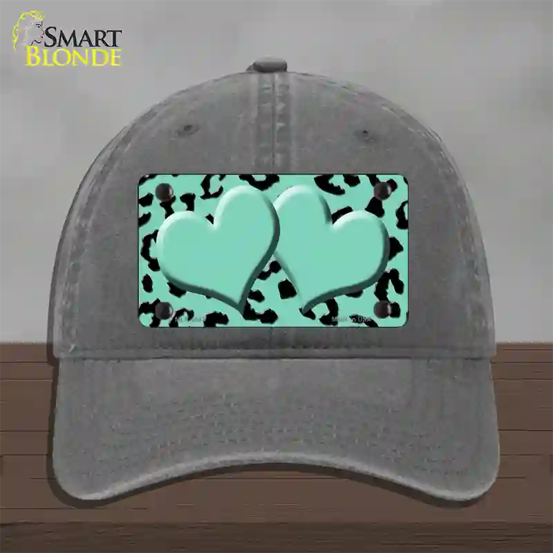 Mint Black Cheetah Mint Center Hearts Novelty License Plate Hat Unconstructed Cotton / Charcoal