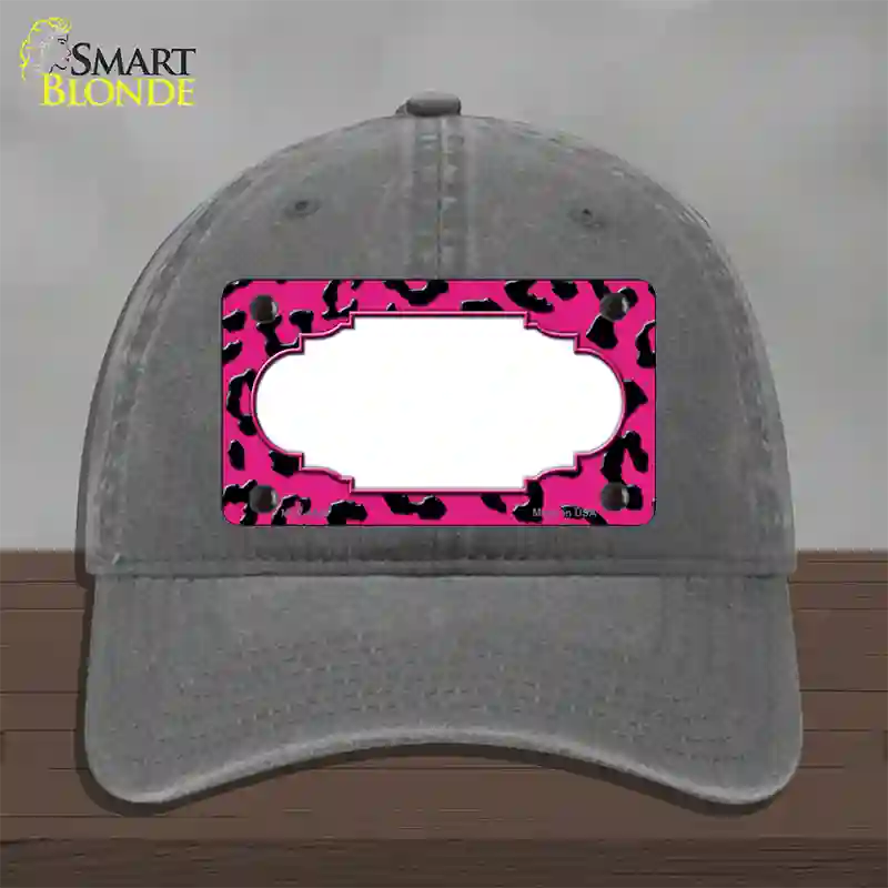 Pink Black Cheetah Scallop Novelty License Plate Hat Unconstructed Cotton / Charcoal