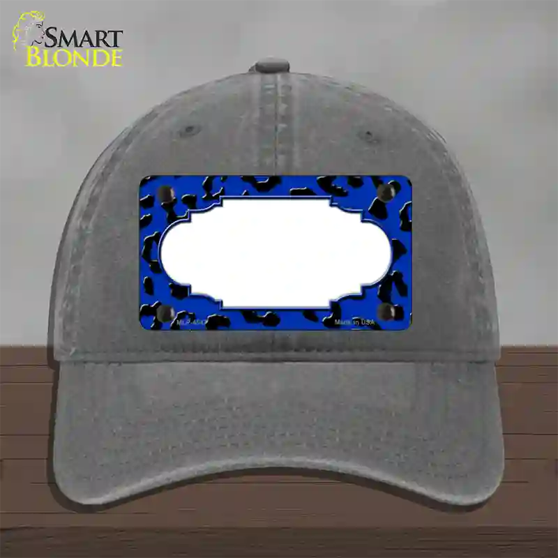 Blue Black Cheetah Scallop Novelty License Plate Hat Unconstructed Cotton / Charcoal