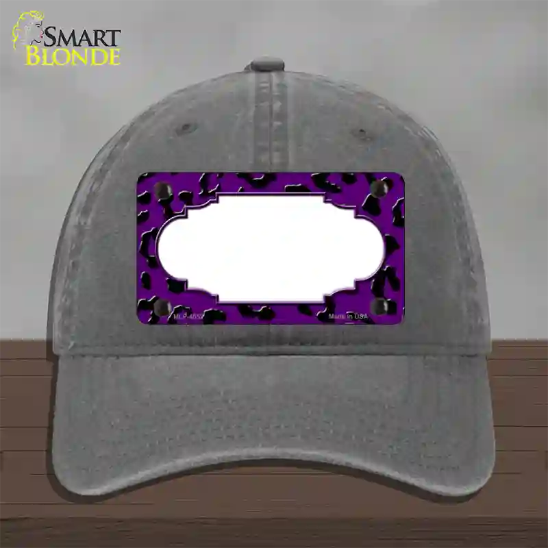 Purple Black Cheetah Scallop Novelty License Plate Hat Unconstructed Cotton / Charcoal