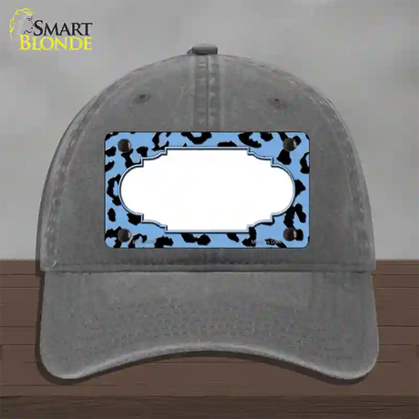 Light Blue Black Cheetah Scallop Novelty License Plate Hat Unconstructed Cotton / Charcoal