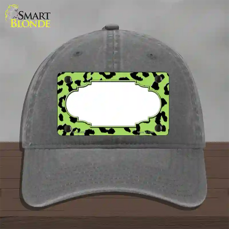 Lime Green Black Cheetah Scallop Novelty License Plate Hat Unconstructed Cotton / Charcoal