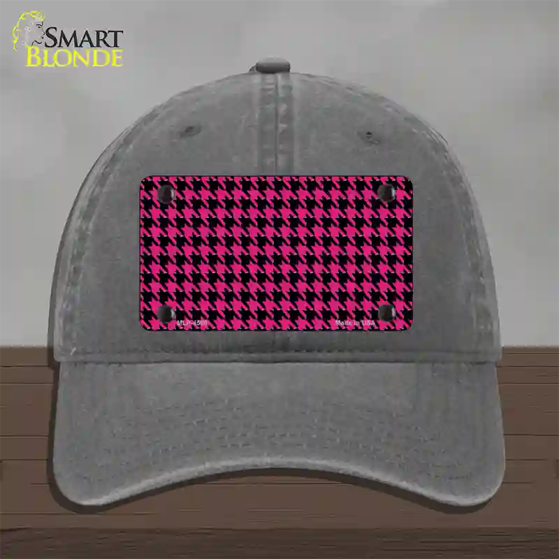 Pink Black Houndstooth Novelty License Plate Hat Unconstructed Cotton / Charcoal