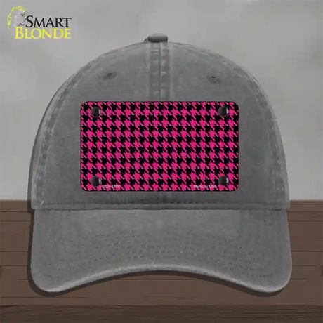 Pink Black Houndstooth Novelty License Plate Hat Unconstructed Cotton / Charcoal