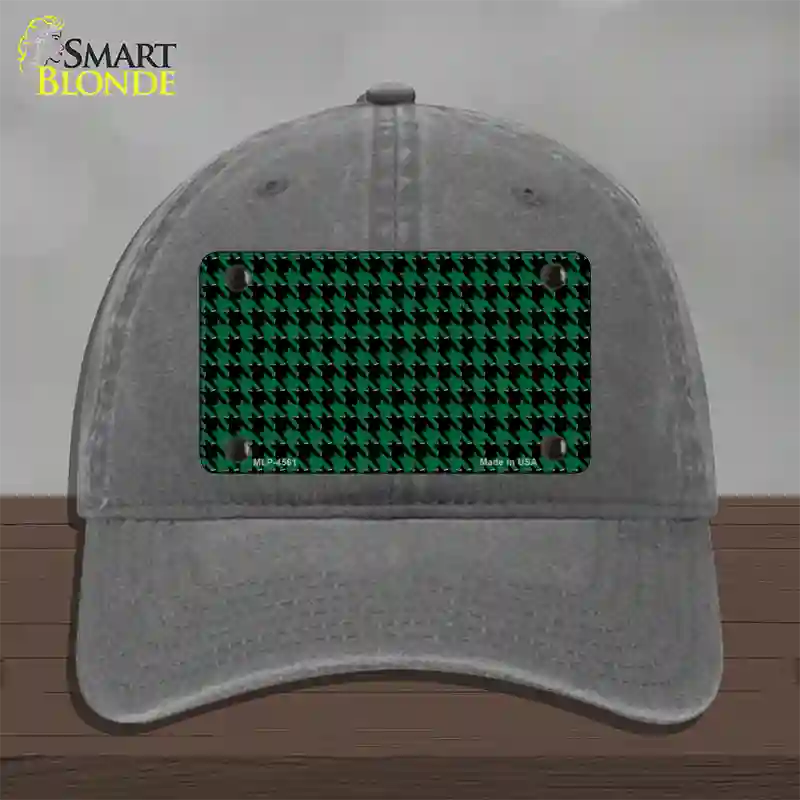 Green Black Houndstooth Novelty License Plate Hat Unconstructed Cotton / Charcoal