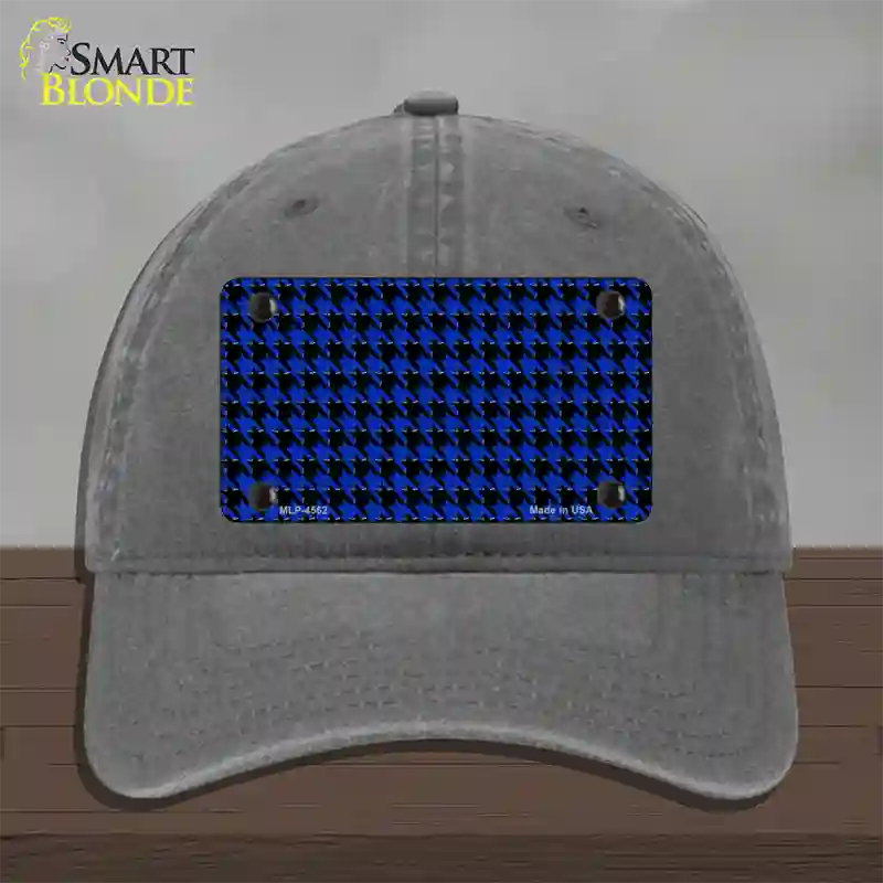 Blue Black Houndstooth Novelty License Plate Hat Unconstructed Cotton / Charcoal