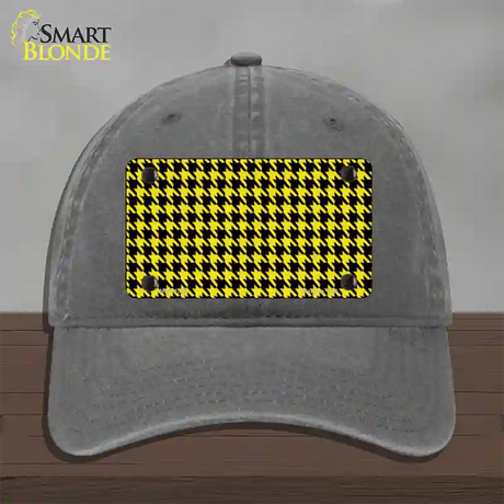 Yellow Black Houndstooth Novelty License Plate Hat Unconstructed Cotton / Charcoal