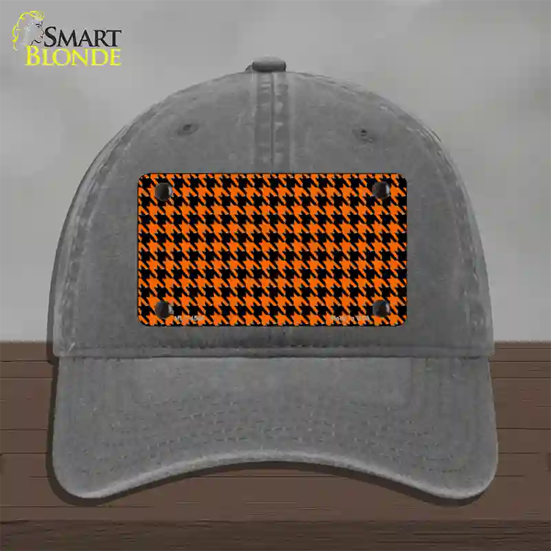 Orange Black Houndstooth Novelty License Plate Hat Unconstructed Cotton / Charcoal