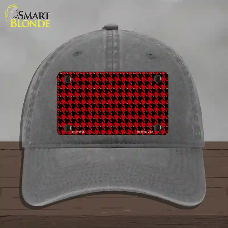 Red Black Houndstooth Novelty License Plate Hat Unconstructed Cotton / Charcoal