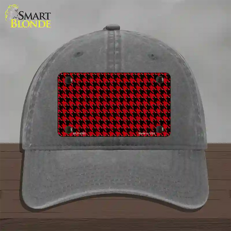 Red Black Houndstooth Novelty License Plate Hat Unconstructed Cotton / Charcoal