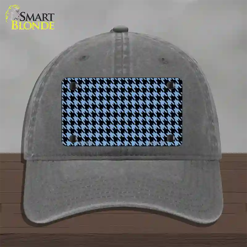 Light Blue Black Houndstooth Novelty License Plate Hat Unconstructed Cotton / Charcoal