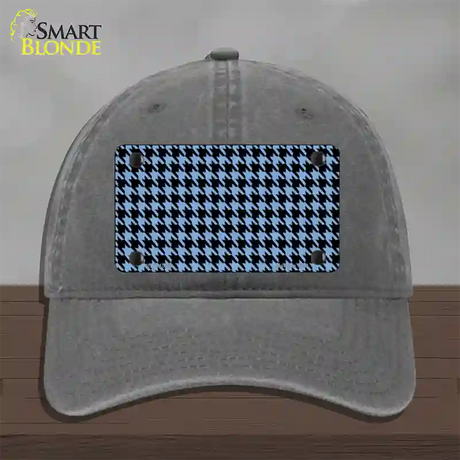 Light Blue Black Houndstooth Novelty License Plate Hat Unconstructed Cotton / Charcoal