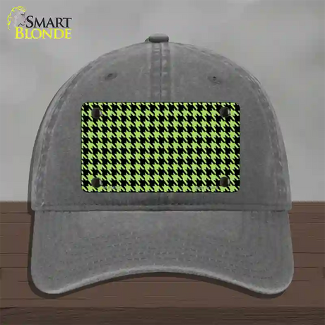 Lime Green Black Houndstooth Novelty License Plate Hat Unconstructed Cotton / Charcoal