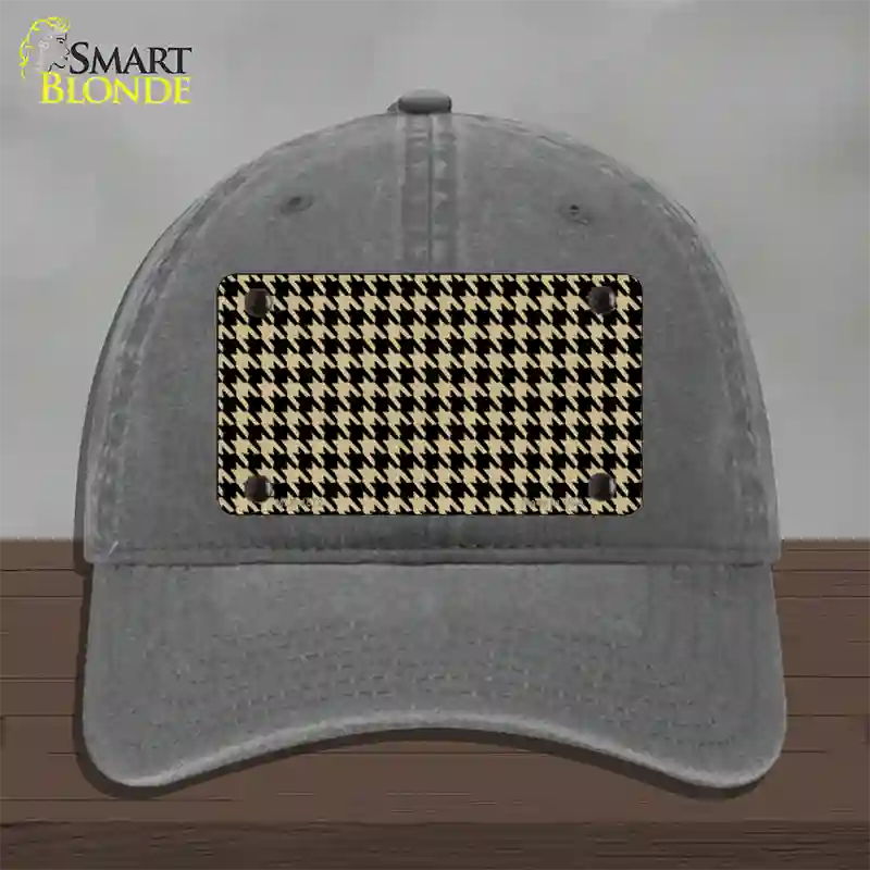 Gold Black Houndstooth Novelty License Plate Hat Unconstructed Cotton / Charcoal