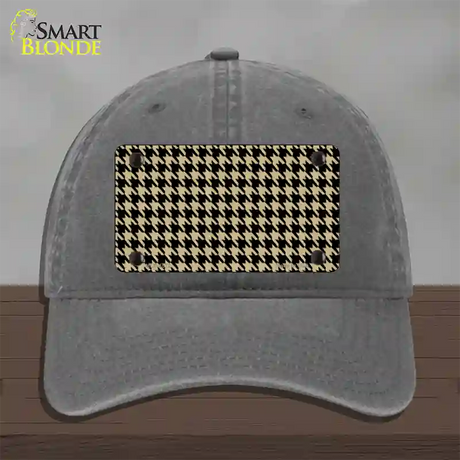 Gold Black Houndstooth Novelty License Plate Hat Unconstructed Cotton / Charcoal