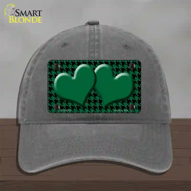 Green Black Houndstooth Green Center Hearts Novelty License Plate Hat Unconstructed Cotton / Charcoal