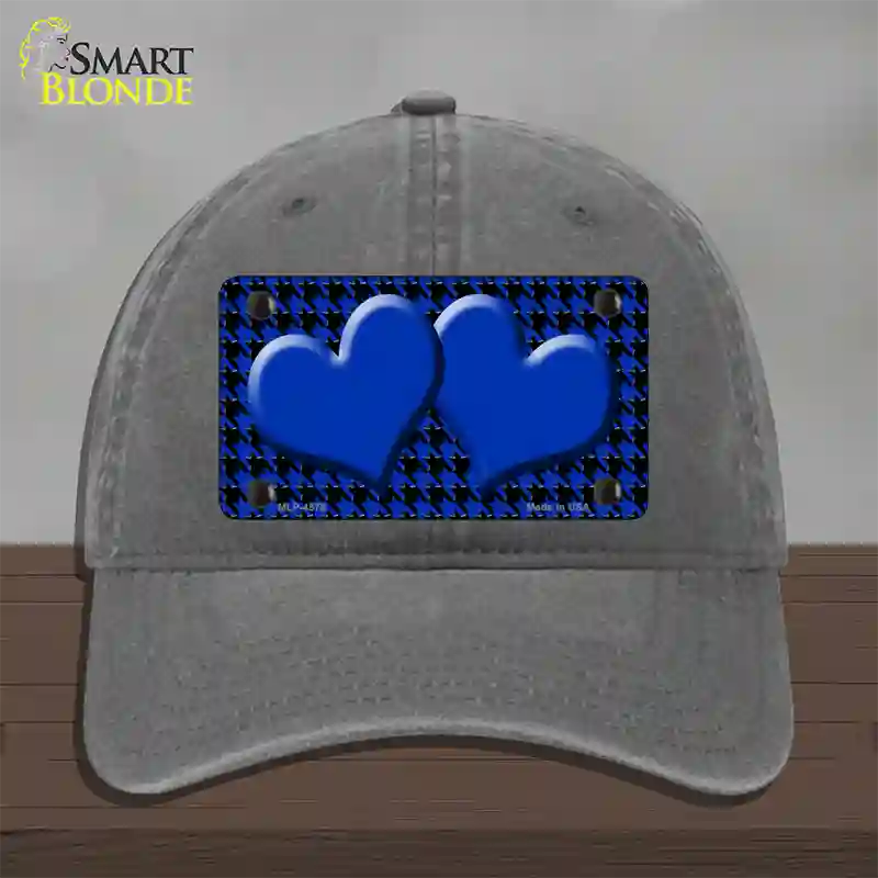 Blue Black Houndstooth Blue Center Hearts Novelty License Plate Hat Unconstructed Cotton / Charcoal