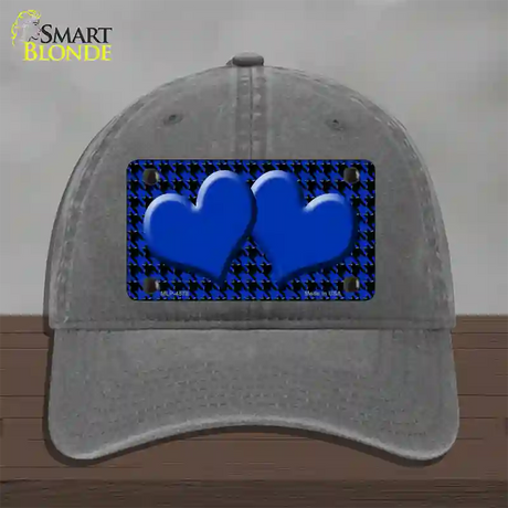 Blue Black Houndstooth Blue Center Hearts Novelty License Plate Hat Unconstructed Cotton / Charcoal