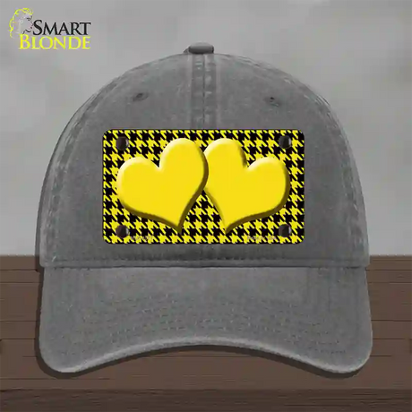 Yellow Black Houndstooth Yellow Center Hearts Novelty License Plate Hat Unconstructed Cotton / Charcoal