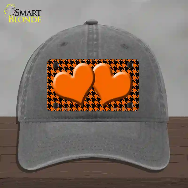 Orange Black Houndstooth Orange Center Hearts Novelty License Plate Hat Unconstructed Cotton / Charcoal