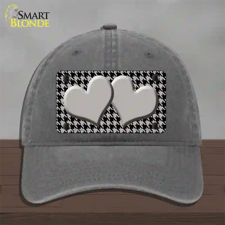 Grey Black Houndstooth Grey Center Hearts Novelty License Plate Hat Unconstructed Cotton / Charcoal