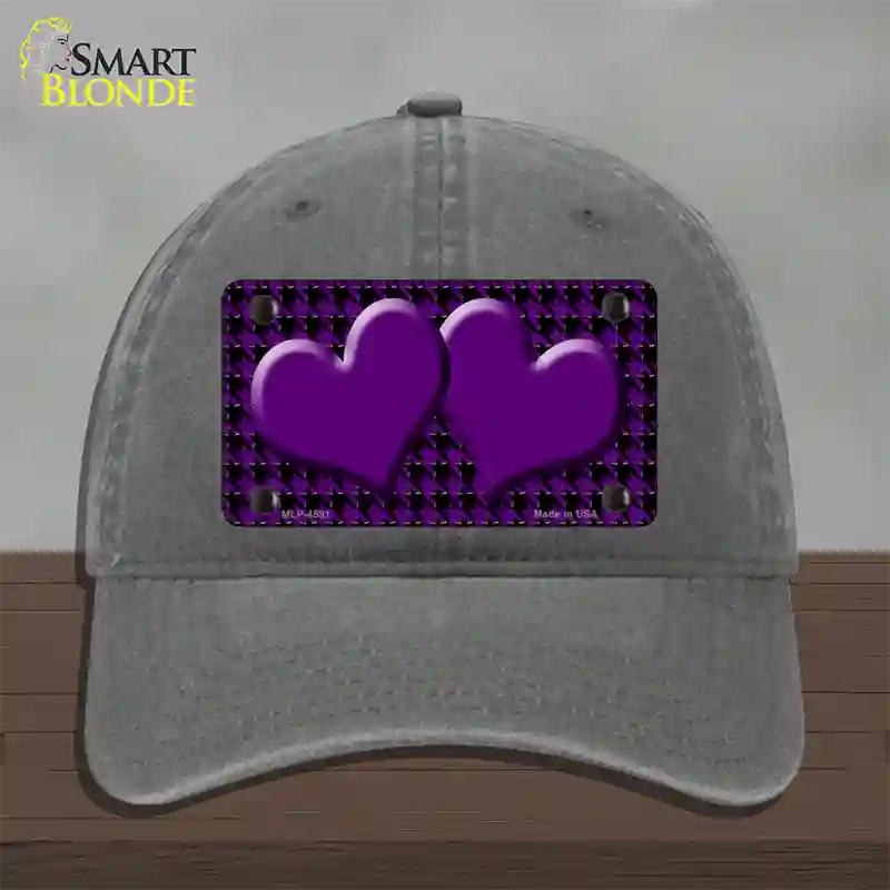 Purple Black Houndstooth Purple Center Hearts Novelty License Plate Hat Unconstructed Cotton / Charcoal