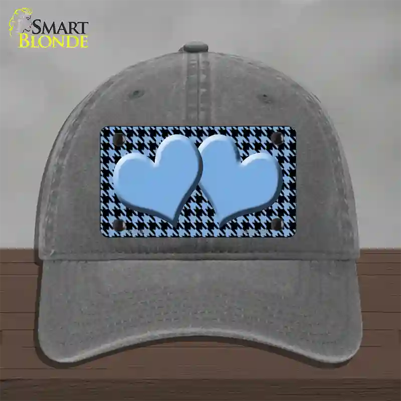 Light Blue Black Houndstooth Light Blue Center Hearts Novelty License Plate Hat Unconstructed Cotton / Charcoal