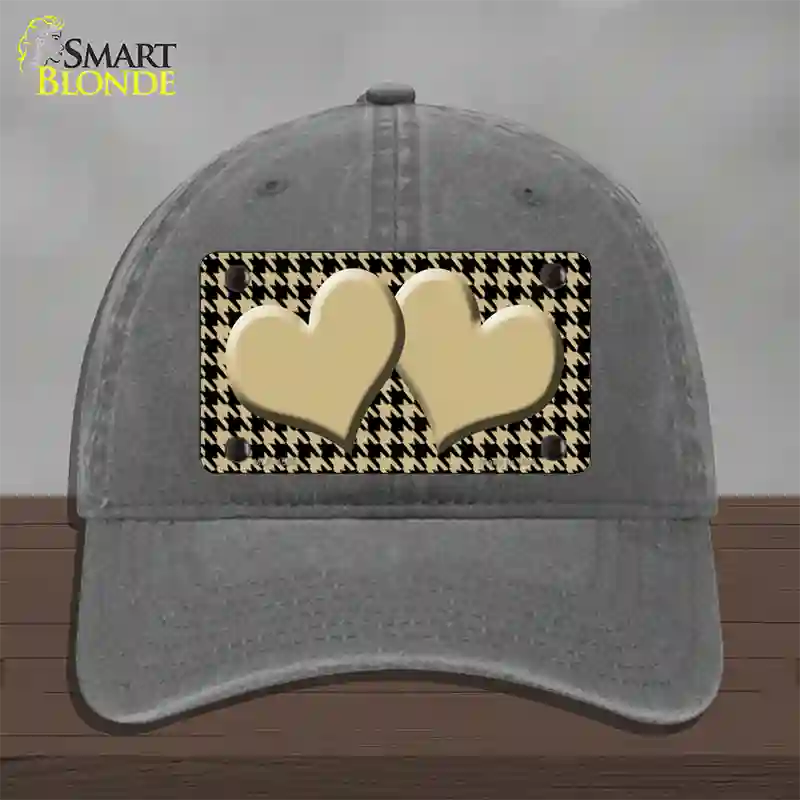 Gold Black Houndstooth Gold Center Hearts Novelty License Plate Hat Unconstructed Cotton / Charcoal