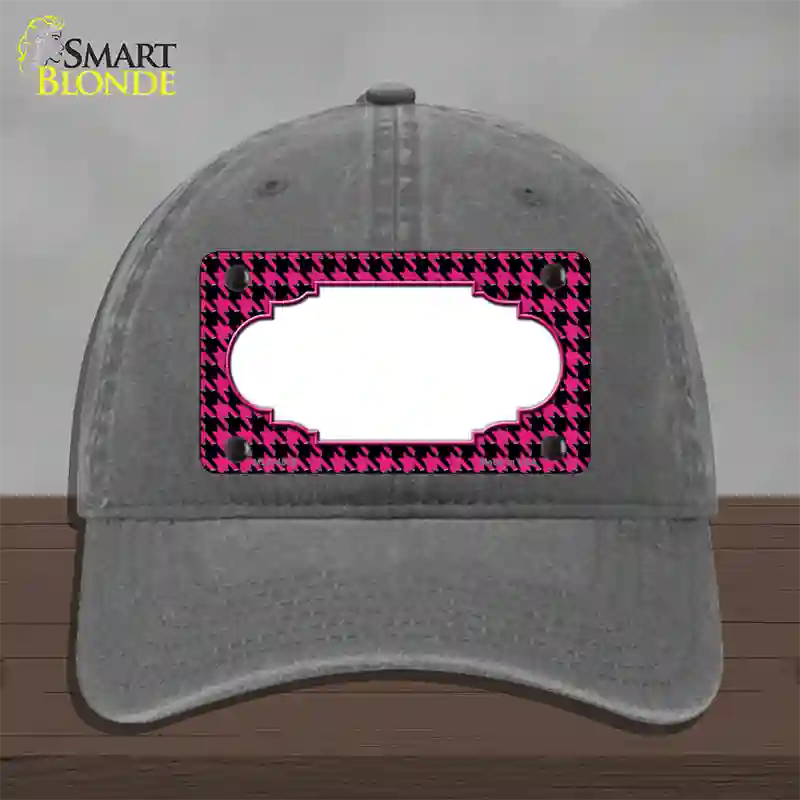 Pink Black Houndstooth Scallop Center Novelty License Plate Hat Unconstructed Cotton / Charcoal