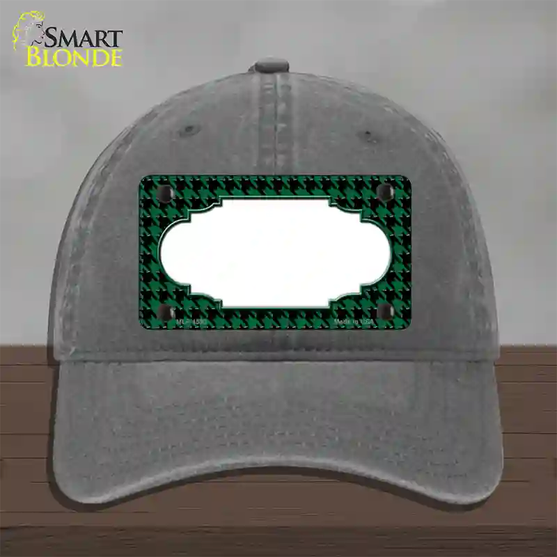 Green Black Houndstooth Scallop Center Novelty License Plate Hat Unconstructed Cotton / Charcoal