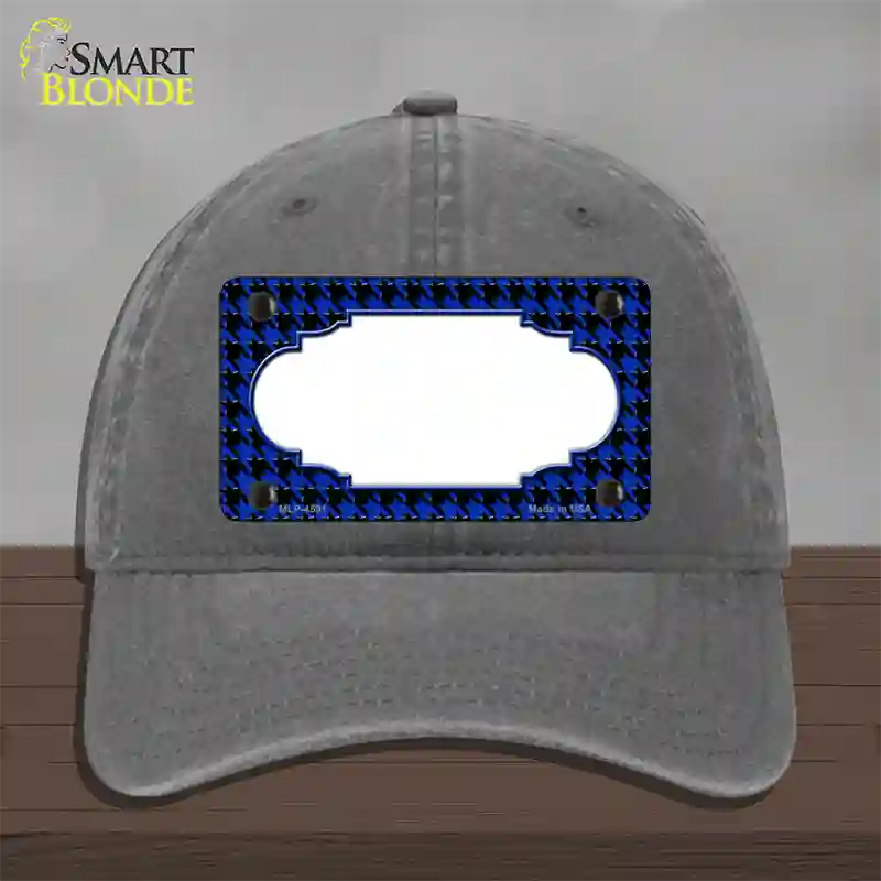 Blue Black Houndstooth Scallop Center Novelty License Plate Hat Unconstructed Cotton / Charcoal