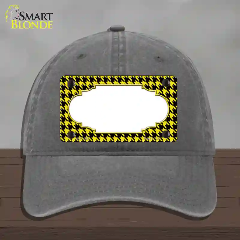 Yellow Black Houndstooth Scallop Center Novelty License Plate Hat Unconstructed Cotton / Charcoal