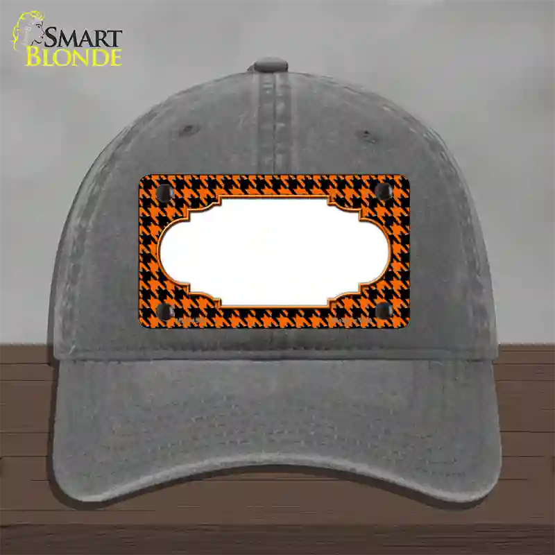 Orange Black Houndstooth Scallop Center Novelty License Plate Hat Unconstructed Cotton / Charcoal