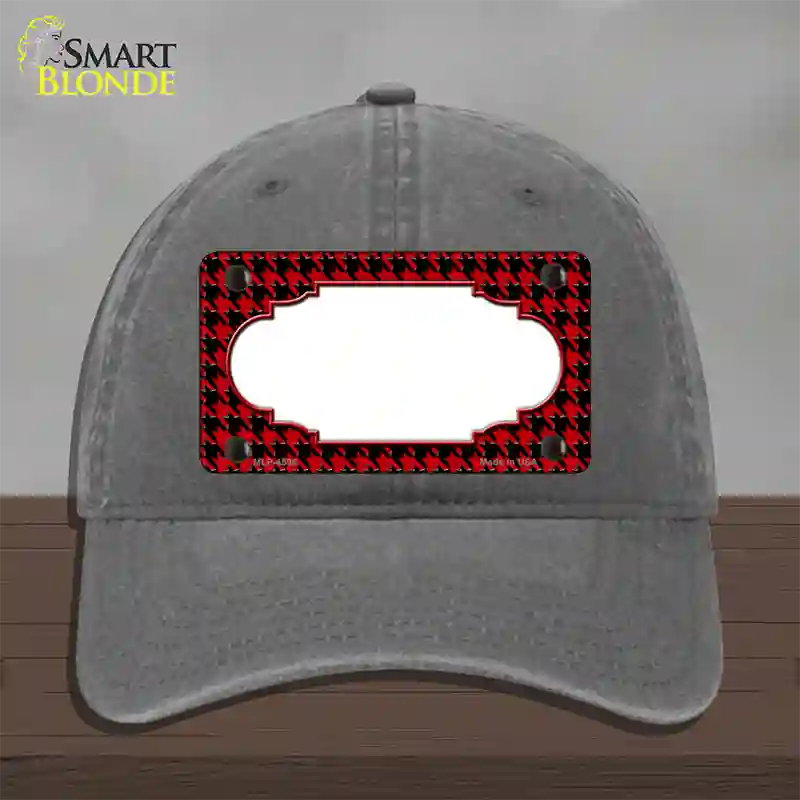 Red Black Houndstooth Scallop Center Novelty License Plate Hat Unconstructed Cotton / Charcoal