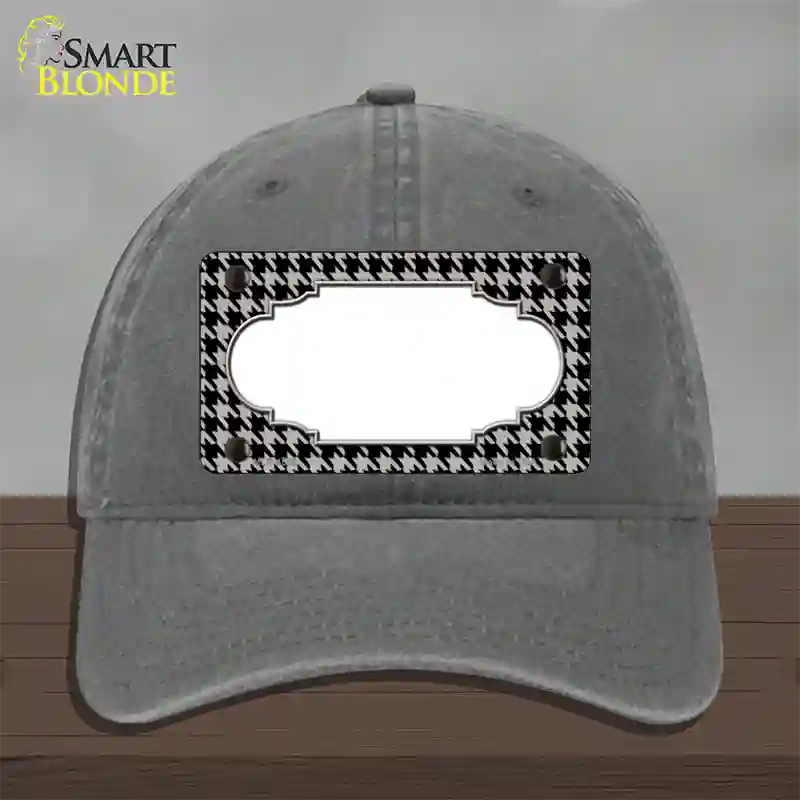 Grey Black Houndstooth Scallop Center Novelty License Plate Hat Unconstructed Cotton / Charcoal